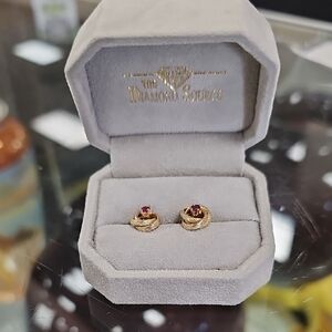 Gold Knot Stud Earrings with Amethyst Accent -